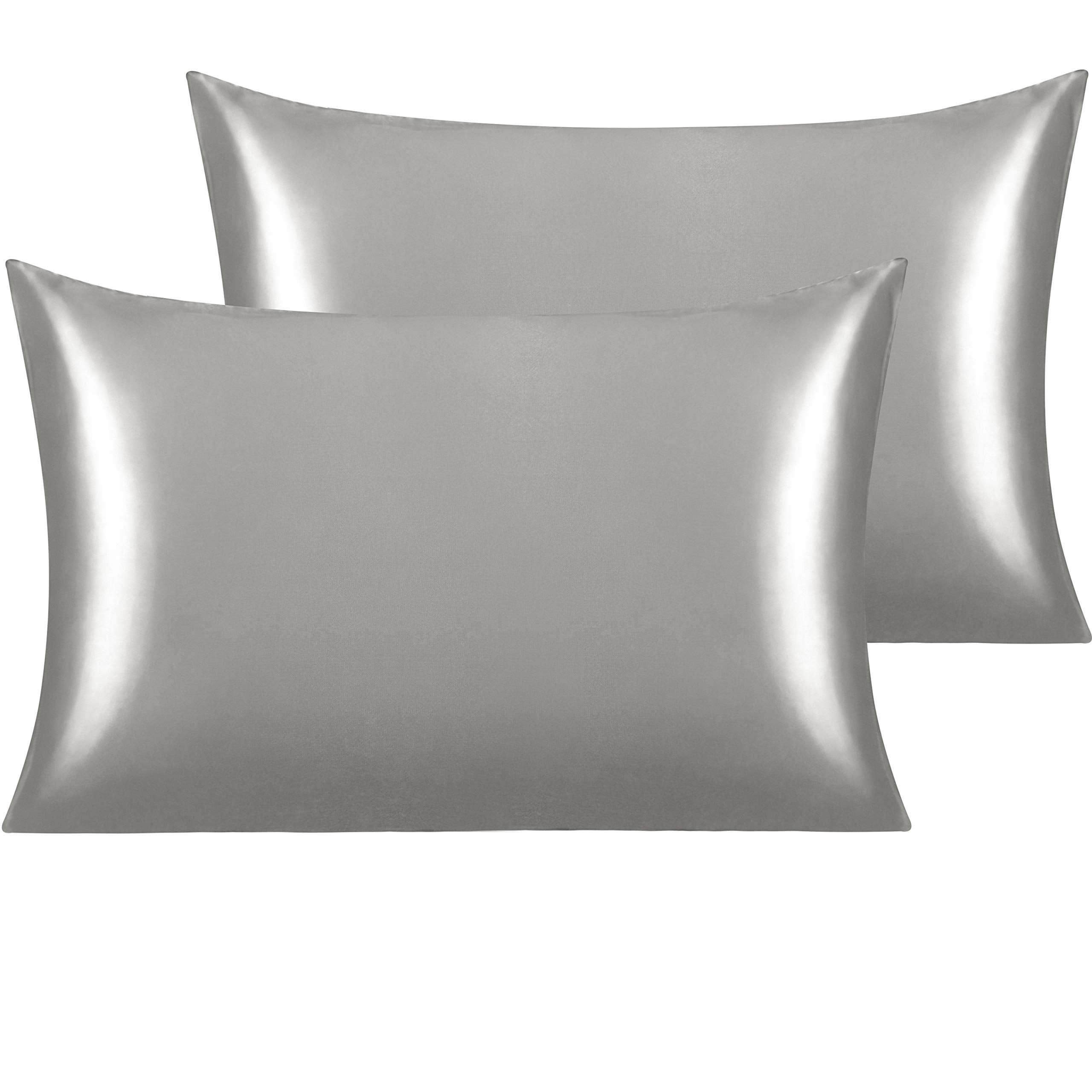 Ntbay 2 Pack Satin Standard Pillowcases For Hair And Skin, Luxurious And Silky Pillow Cases With Envelope Closure, 20X26 Inches, Grey